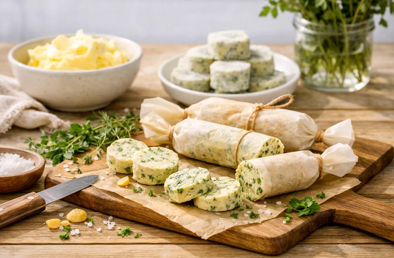 Kräuterbutter in Papierrollen einfrieren Kräuterbutter in Papierrollen einfrieren