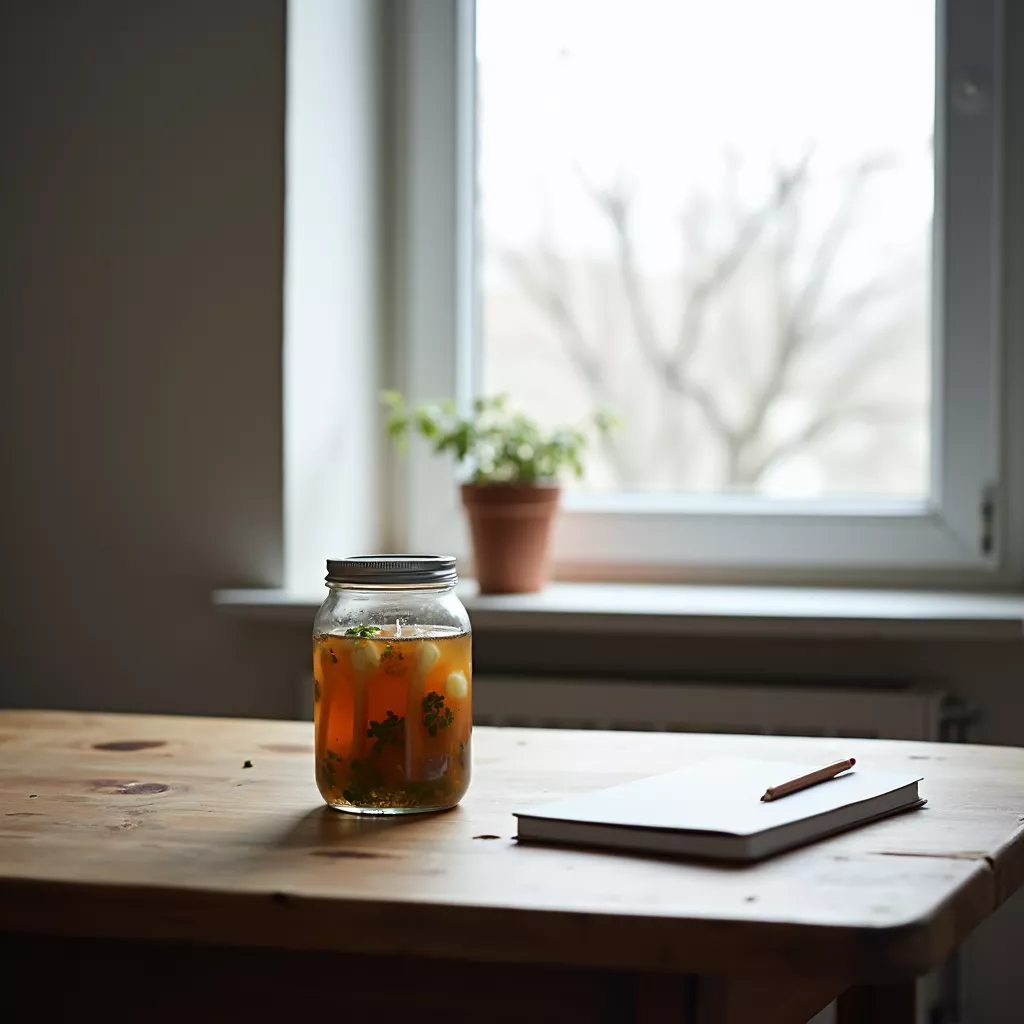Gemüse im Glas und Notizblock Gemüse im Glas und Notizblock